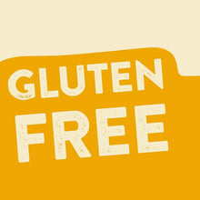 Gluten free label in bold yellow text on light and dark yellow background