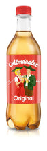 Almdudler Original Austrian herbal soda in clear bottle with red cap, featuring traditional folk couple on label
