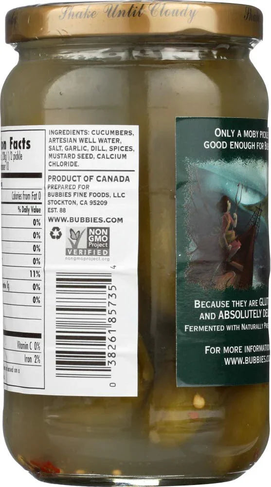 Bubbies Kosher Dill Pickles, 16 fl oz (1 PT / 473mL), Fermented, Non-GMO, Gluten Free