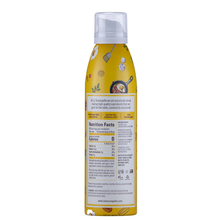 Yellow cooking spray can with illustrated food graphics and visible nutrition facts label