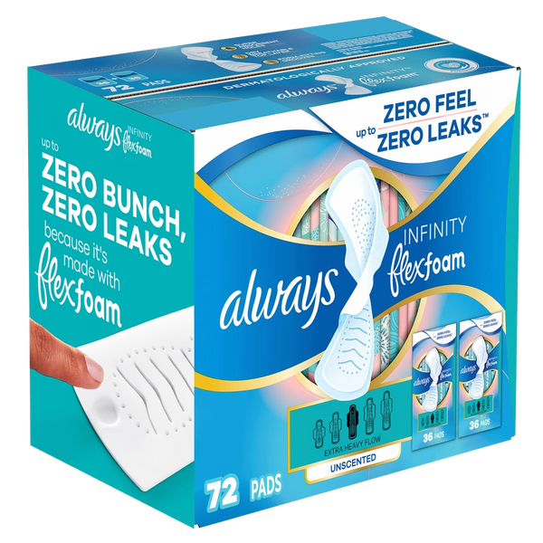 Always Infinity FlexFoam Pads Extra Heavy Flow Unscented 72 ct