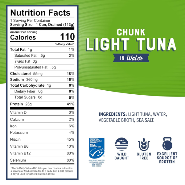 Bumble Bee Chunk Light Tuna in Water 5 oz 142g — MSC Certified, Wild Caught, Gluten Free