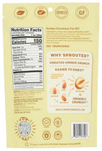 Back of turmeric sea salt sprouted almonds snack package with nutrition facts and ingredient list