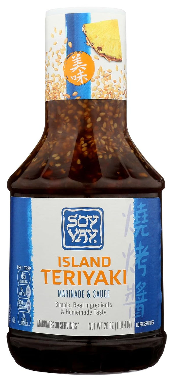Soy Vay Island Teriyaki Marinade & Sauce, 20 oz bottle front label