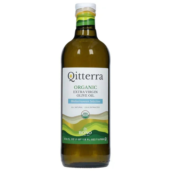 Qitterra organic extra virgin olive oil 1 liter bottle, Mediterranean selection, grocery product