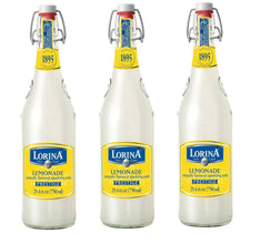 Three bottles of Lorina Lemonade, naturally flavored sparkling soda, 750ml each, since 1895 France