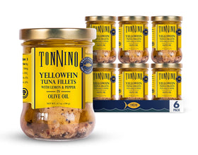 Tonnino Yellowfin Tuna Fillets with Lemon & Pepper in Olive Oil packaging on a white background