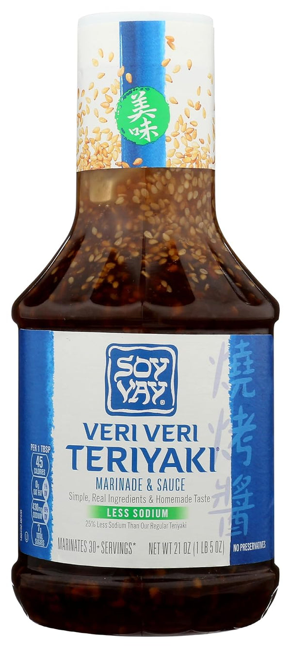 Soy Vay Veri Veri Teriyaki Less Sodium Marinade & Sauce, 21 oz bottle front label