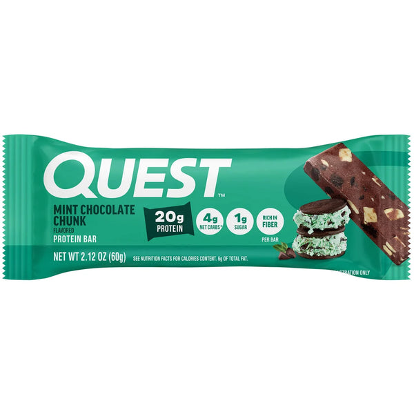 Quest Protein Bar Mint Chocolate Chunk flavor, 2.12 oz - 20g protein snack bar