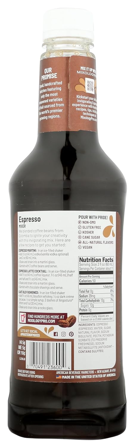 Master of Mixes Handcrafted Espresso Cocktail Mixer, 1L (33.8 fl oz), Non-GMO, Gluten Free
