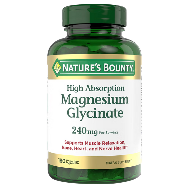 Nature's Bounty Magnesium Glycinate 240 mg per serving 180 capsules front