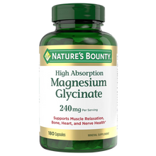 Nature's Bounty Magnesium Glycinate 240mg Supplement, 180 Capsules bottle
