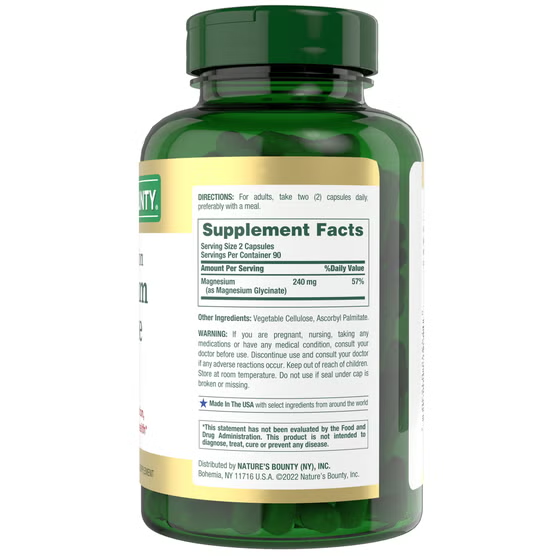 Nature's Bounty Magnesium Glycinate 240 mg supplement facts and directions