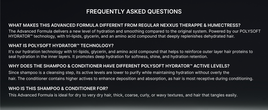 Nexxus Advanced Hydration shampoo and conditioner frequently asked questions