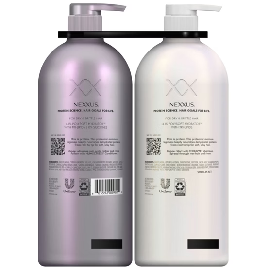 Nexxus Advanced Hydration shampoo and conditioner set back labels