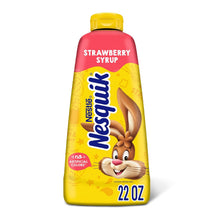 Nestle Nesquik Strawberry Syrup 22 oz bottle with bunny mascot on yellow background