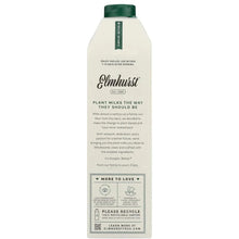 Elmhurst plant-based milk carton, 100% recyclable, made with simple ingredients, powered by renewable energy