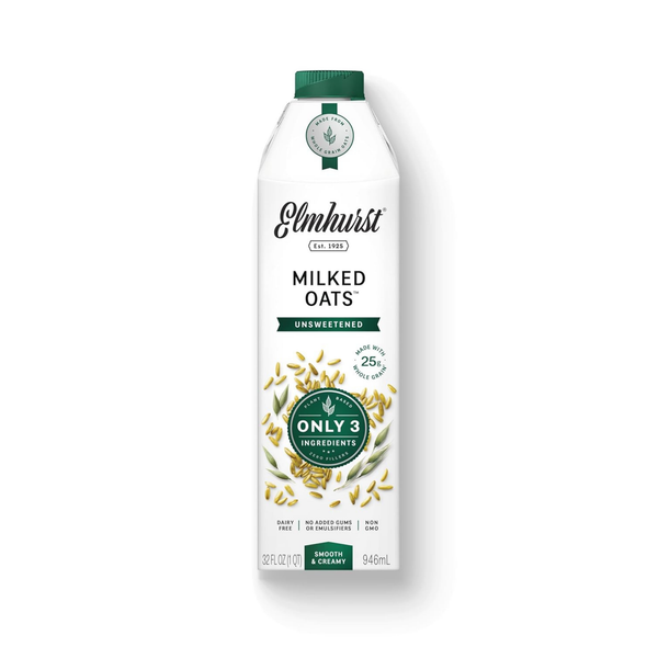 Elmhurst 1925 Unsweetened Oat Milk - 32 Ounce Dairy-Free, Gluten-Free, Vegan, Kosher, Shelf Stable Milk Made with Water & Oat Grains for Healthier, Simpler Plant-Based Alternatives