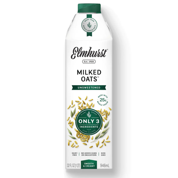 Elmhurst Milked Oats unsweetened oat milk, dairy-free, plant-based, only 3 ingredients, smooth & creamy