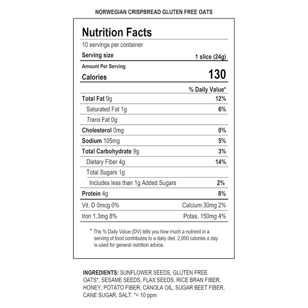 Sigdal Bakeri All Natural Norwegian Crispbread - Non GMO, Vegan, Sugar Free, High Fiber, Low Carbs, High Protein, Wholegrain Snack Crackers With Up To 46% Seeds (Gluten Free Oats, 1 Pack) (Copy)