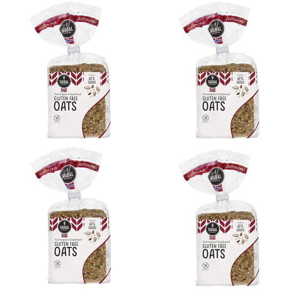 Sigdal Bakeri All Natural Norwegian Crispbread - Non GMO, Vegan, Sugar Free, High Fiber, Low Carbs, High Protein, Wholegrain Snack Crackers With Up To 46% Seeds (Gluten Free Oats, 4 Pack)