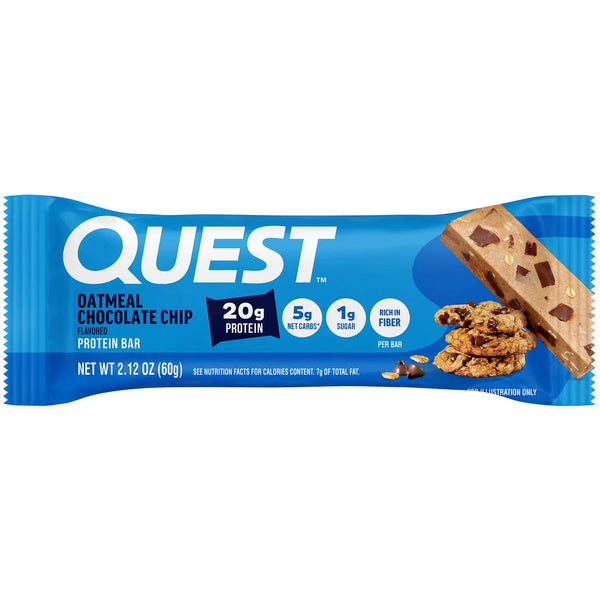 Quest Protein Bar Oatmeal Chocolate Chip flavor, 2.12 oz - 20g protein snack bar