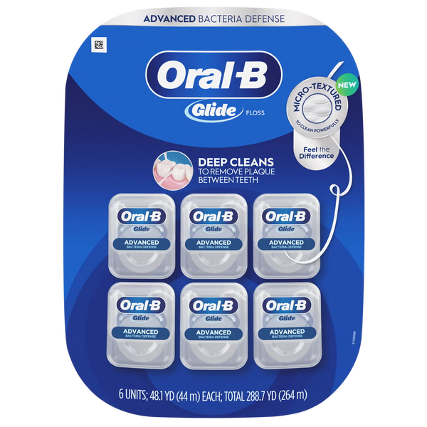 Oral-B Glide Advanced Bacteria Defense Floss 6 Count - micro-textured floss front