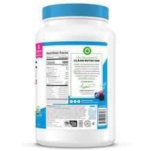 Orgain Clean Nutrition protein powder supplement bottle with nutrition facts label