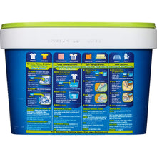 Back of OxiClean laundry detergent tub showing detailed cleaning and stain removal instructions.