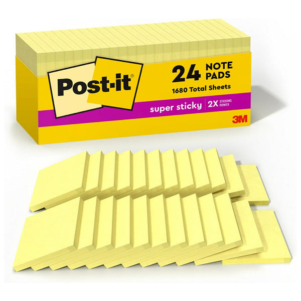 Post-it Sticky Notes, Canary 24 Sticky Note Pads, 3 x 3