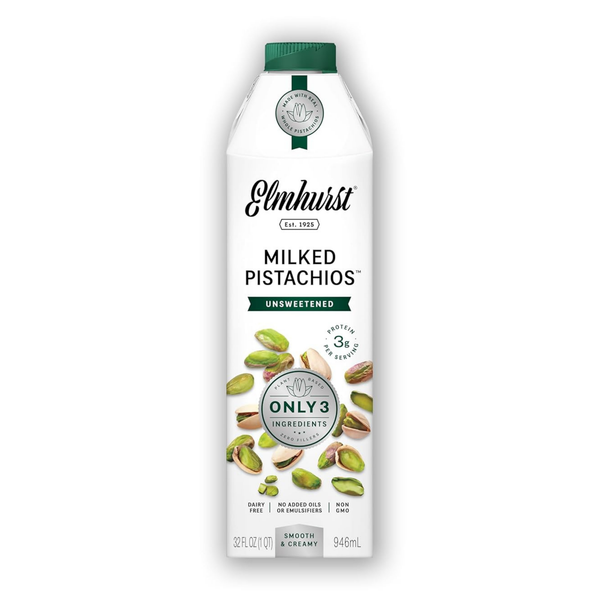 Elmhurst 1925 Pistachio Milk Unsweetened - 32 Ounce (Pack of 6) Dairy-Free, Gluten-Free, Vegan, Kosher, Shelf Stable Milk Made with Water & Pistachios for Healthier, Simpler Plant-Based Alternatives
