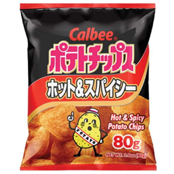 Calbee Potato Chips Hot & Spicy Flavor, Crispy Japanese Snack Made with Real Potatoes, Bold Seasoning, 80g (1 Pack)
