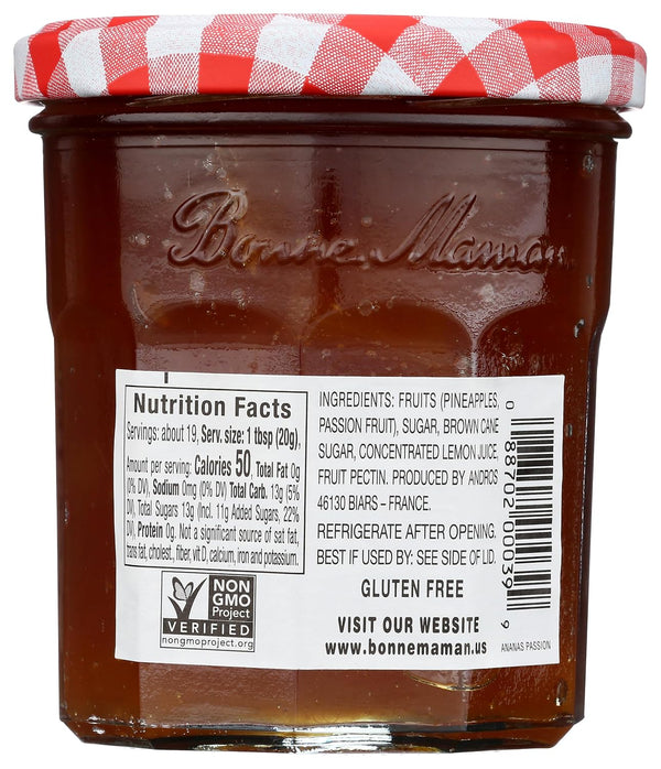 Bonne Maman Pineapple-Passion Fruit Preserves 13 oz - nutrition facts and ingredients label