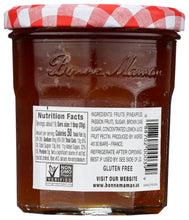 Back view of a Bonne Maman pineapple and passion fruit jam jar showing nutrition facts.