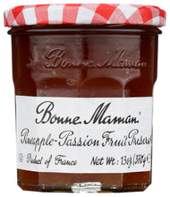 Bonne Maman Pineapple-Passion Fruit Preserves in a glass jar with red checkered lid