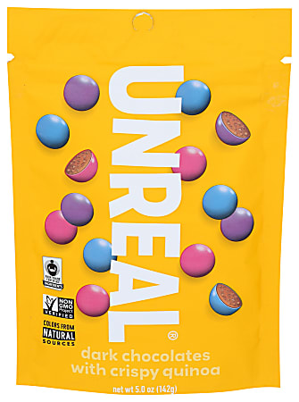 UNREAL Dark Chocolates Crispy Quinoa 5 oz - front of bag candy gems
