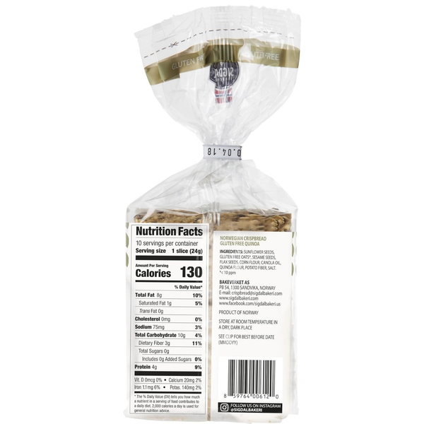 Sigdal Bakeri Gluten Free Quinoa | Norwegian Wholegrain Crispbread | All Natural and Non-GMO, 8.29 oz (235g) (Pack of 4)