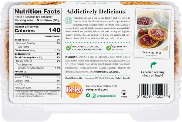Back of a packaged snack box showing nutrition facts, product description, ingredients, and branding on a white background.