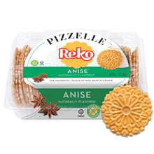Packaged Pizzelle cookies with Reko branding on a white background