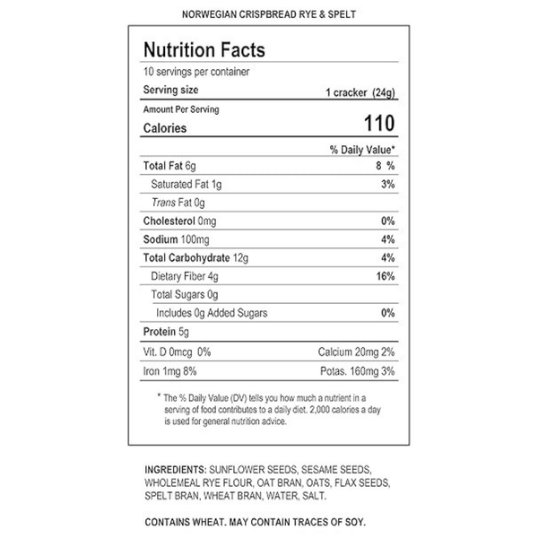 Sigdal 8.29 oz Rye & Spelt Bran Wholegrain Crispbread (Pack of 4)