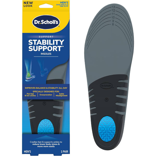 Dr. Scholl's Stability Support Insoles, Flat Feet & Overpronation Low Arch Support, Improves Balance & Stability, Motion Control, Trim Inserts to Fit Shoes, Men's Size 8-14