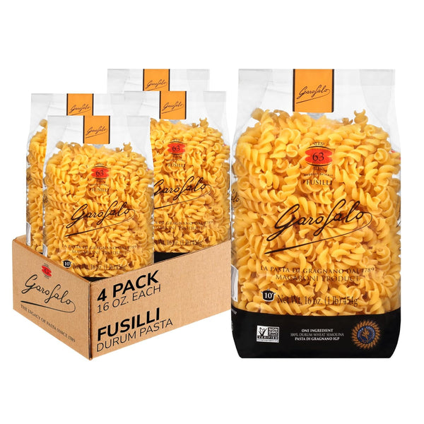 Garofalo - Premium Durum Wheat Semolina Fusilli Pasta, Italian Made, Bronze-Drawn, Al-Dente, One-Ingredient Pasta (4 pack)