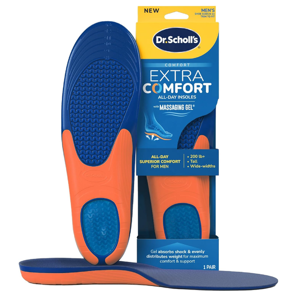 Dr. Scholl’s Extra Comfort Support Insoles Men, Size 8-14, 1 Pair: All-Day Comfort Shoe Inserts with Massaging Gel for Big & Tall Men, 200lbs+, Wide Feet - Arch Support Inserts for Men, Trim to Fit