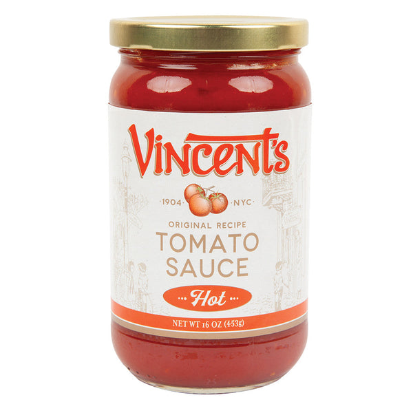 Vincent's Original Recipe Tomato Sauce Hot 16oz - jar front label