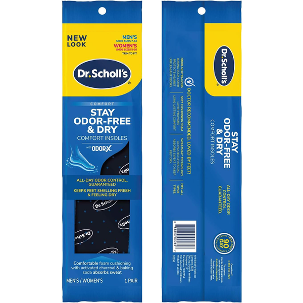 Dr. Scholl's® Stay Odor-Free & Dry Comfort Insoles with Odor-X®, Unisex Inserts, 1 Pair, Full Length Trim to Fit Men's Shoe Sizes (7-13) and Women's Shoe Sizes (5-10)