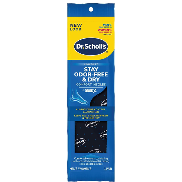 Dr. Scholl's® Stay Odor-Free & Dry Comfort Insoles with Odor-X®, Unisex Inserts, 1 Pair, Full Length Trim to Fit Men's Shoe Sizes (7-13) and Women's Shoe Sizes (5-10)