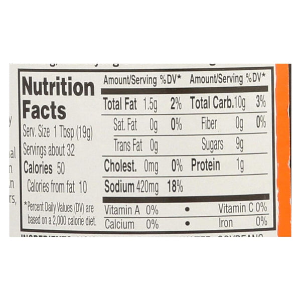 Soy Vay Hoisin Garlic Marinade & Sauce back label with ingredients and nutrition facts
