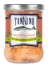 Tonnino Silver Salmon 6.3 oz dill and garlic in olive oil front jar