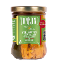 Tonnino Yellowfin Tuna Fillets with Jalapeno in Olive Oil 6.7 oz front jar