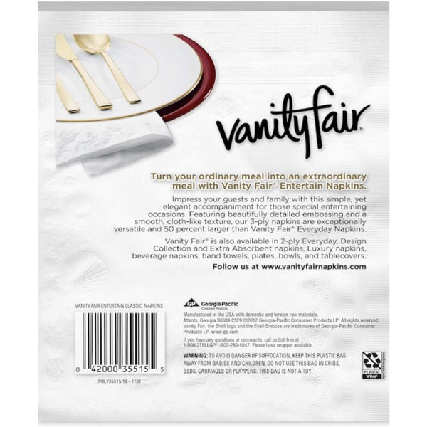 Vanity Fair 3-Ply Dinner Impressions Napkins, 240 Total Count (4 Pack of 60 pieces)